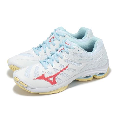 排球鞋 Wave Voltage 2 女鞋 白 藍 波浪片 室內運動 羽排鞋 美津濃 V1GC2460-30