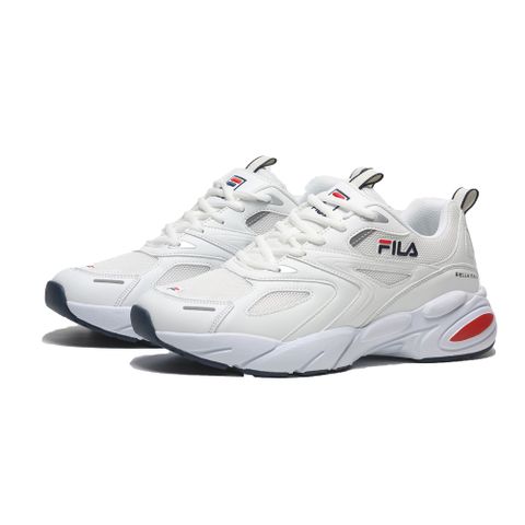 FILA 慢跑鞋 全白 藍紅 皮革 網布 復古 老爹鞋 男 1J907X123