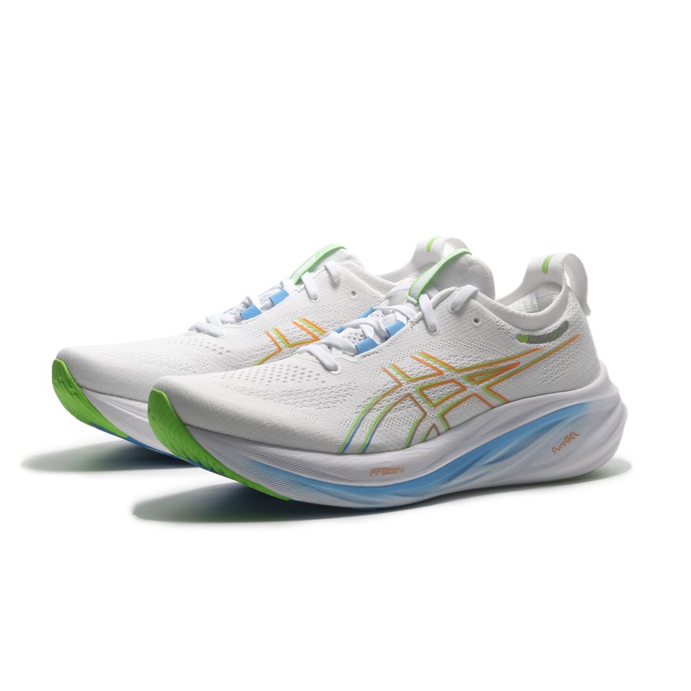 Asics 亞瑟士  慢跑鞋 GEL NIMBUS 26 白藍綠 頂級跑鞋 男 1011B794100