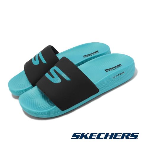 Skechers 拖鞋 Hyper Slide-Deriver 男鞋 黑 藍 皮革 緩衝 一片拖 固特異橡膠大底 246020BKTL