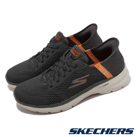 Skechers 斯凱奇 健走鞋 Go Walk 6-Free Hand Slip-Ins 男鞋 灰 橘 瞬穿科技 216279CCOR