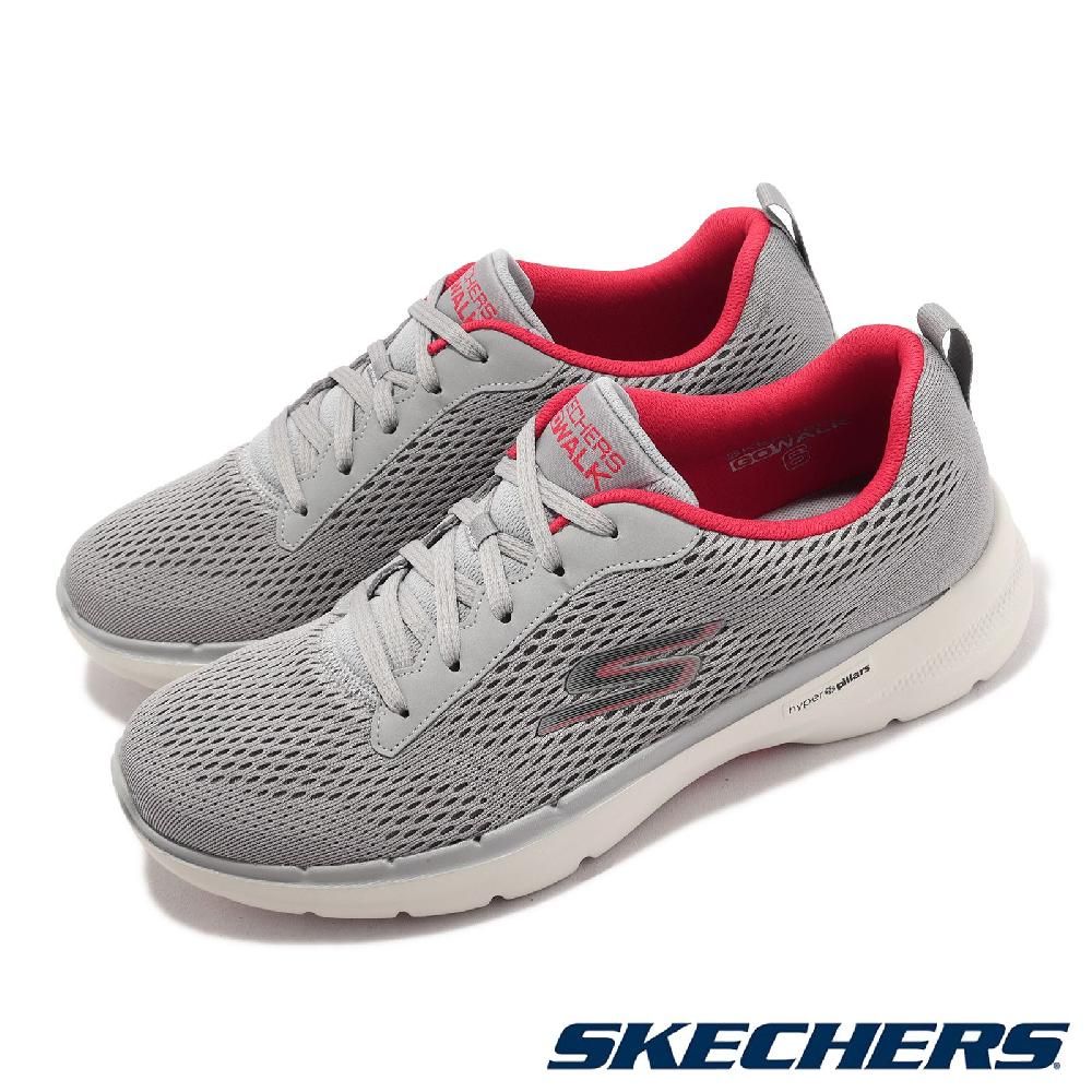 SKECHERS  斯凱奇 休閒鞋 Go Walk 6 男鞋 灰 紅 機能 健走 支撐 緩衝 運動鞋 216624GYRD