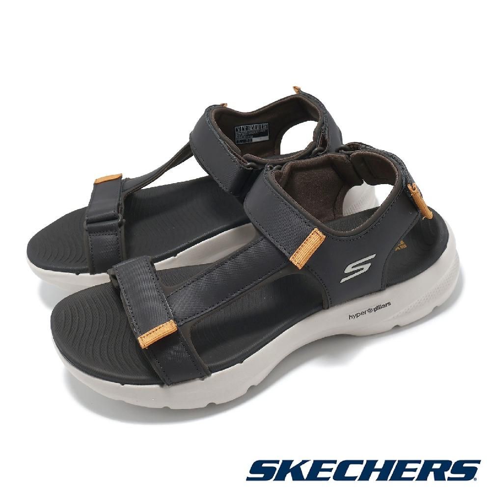 SKECHERS  斯凱奇 涼鞋 Go Walk 6 Sandal 男鞋 棕 橘 避震 支撐 魔鬼氈 涼拖鞋 休閒鞋  229126OLOR