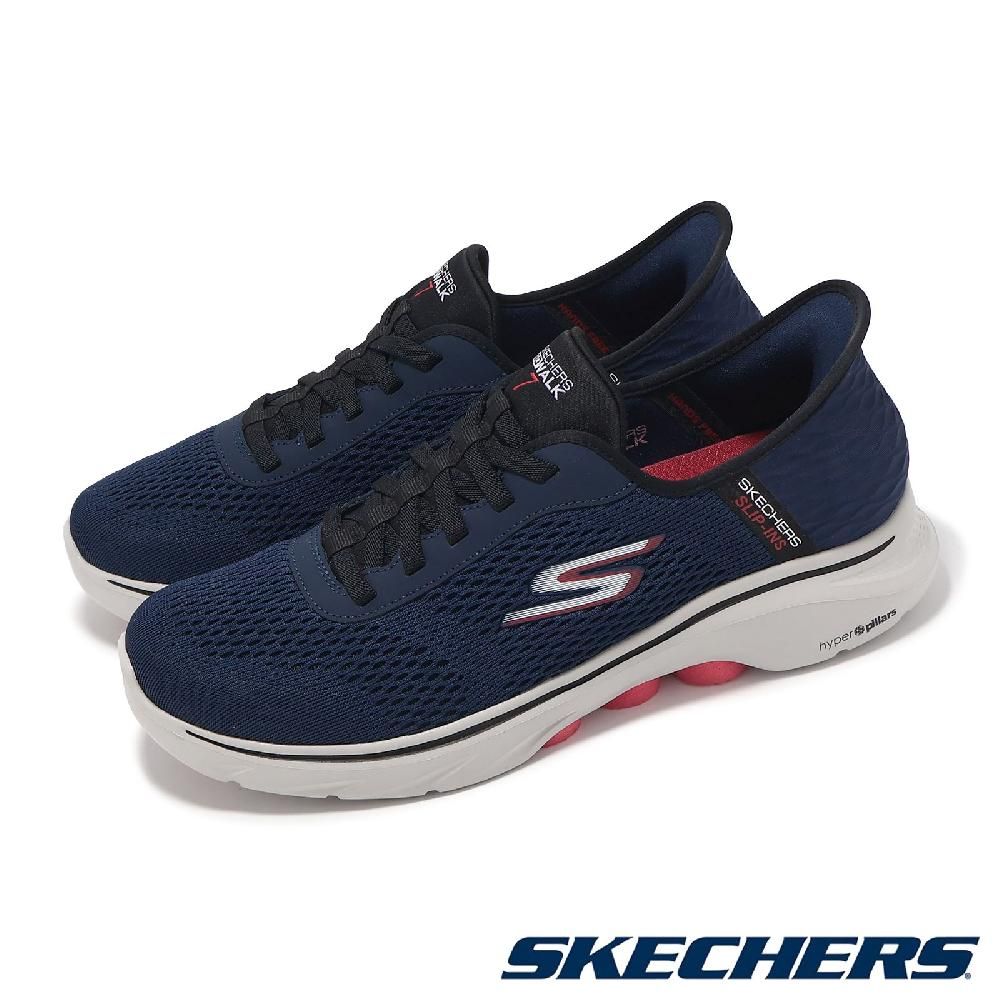 SKECHERS  斯凱奇 休閒鞋 Go Walk 7-Free Hand 2 Slip-Ins 男鞋 藍 紅 套入式 緩衝 216648NVRD