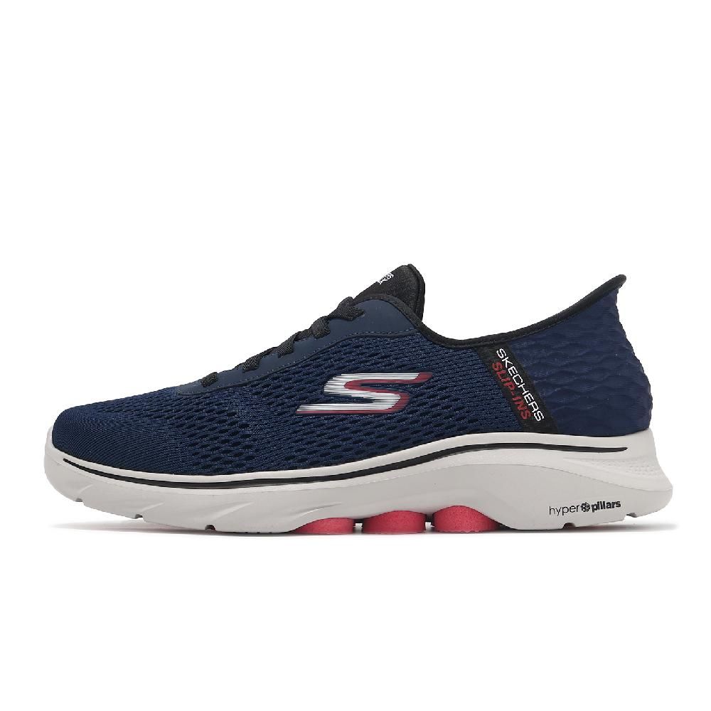 SKECHERS  斯凱奇 休閒鞋 Go Walk 7-Free Hand 2 Slip-Ins 男鞋 藍 紅 套入式 緩衝 216648NVRD