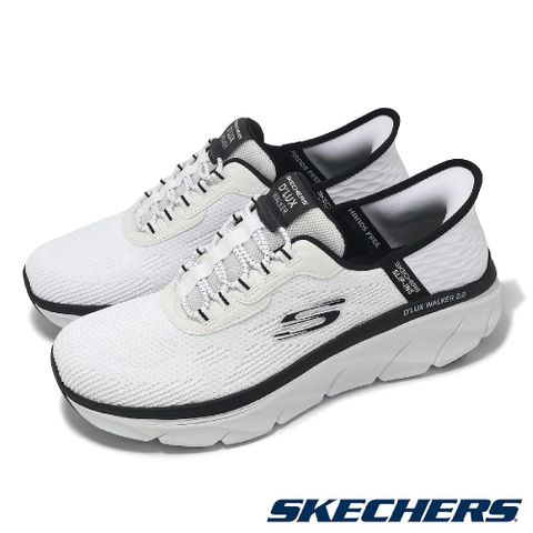 SKECHERS 斯凱奇 休閒鞋 D Lux Walker 2.0-Rezinate Slip-Ins 男鞋 白 黑 套入式 232446WBK