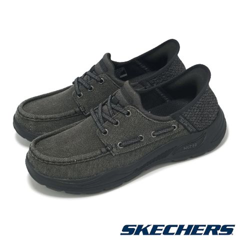 SKECHERS 斯凱奇 休閒鞋 Arch Fit Motley-Paco Slip-Ins 男鞋 黑 套入式 帆布 帆船鞋 205203BLK