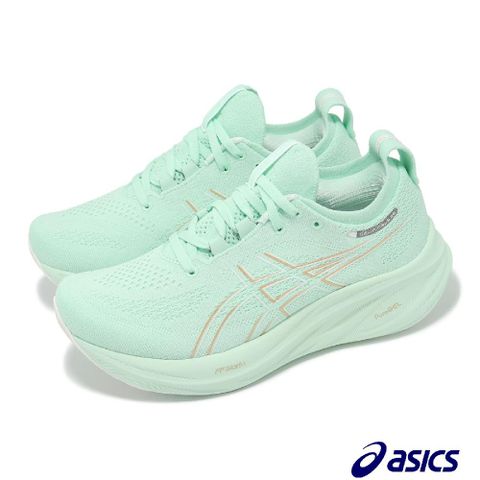 Asics 亞瑟士 慢跑鞋 GEL-Nimbus 26 D 女鞋 寬楦 綠 金 緩震 厚底 亞瑟膠 運動鞋 亞瑟士 1012B602300