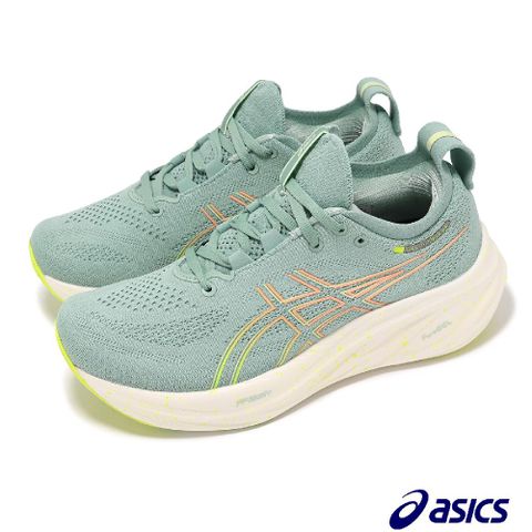 Asics 亞瑟士 慢跑鞋 GEL-Nimbus 26 D 女鞋 寬楦 綠 米白 厚底 緩衝 運動鞋 1012B602301