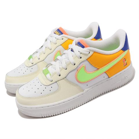 NIKE 耐吉 休閒鞋 Air Force 1 LV8 GS 大童鞋 女鞋 白 螢光黃 橘 藍 AF1  FB1838-131