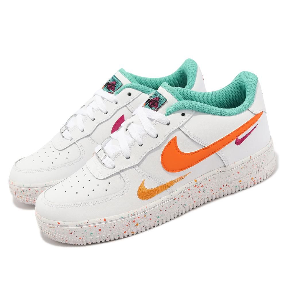 Nike 休閒鞋Air Force 1 LV8 GS 大童鞋女鞋CNY 白橘桃紅AF1 潑墨