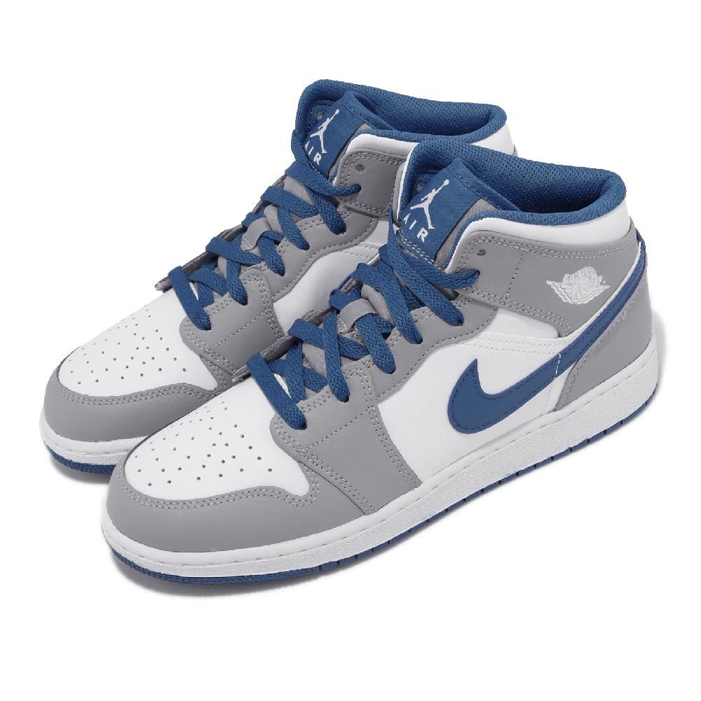 NIKE 耐吉  Air Jordan 1 Mid GS 大童鞋 女鞋 Cement True Blue 灰 藍 喬丹 DQ8423-014