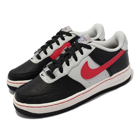 NIKE 耐吉 休閒鞋 Air Force 1 LV8 EMB 女鞋 經典款 皮革 NBA 75周年 大童 黑 紅 DJ9993-001