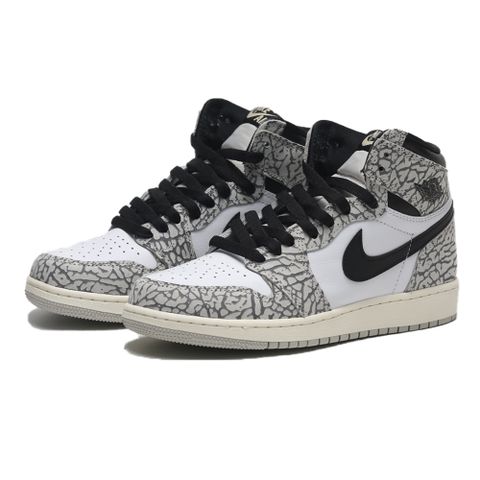 NIKE 耐吉 休閒鞋 AIR JORDAN 1 RETRO HIGH OG 白黑灰 爆裂紋 大童 女 FD1437-052