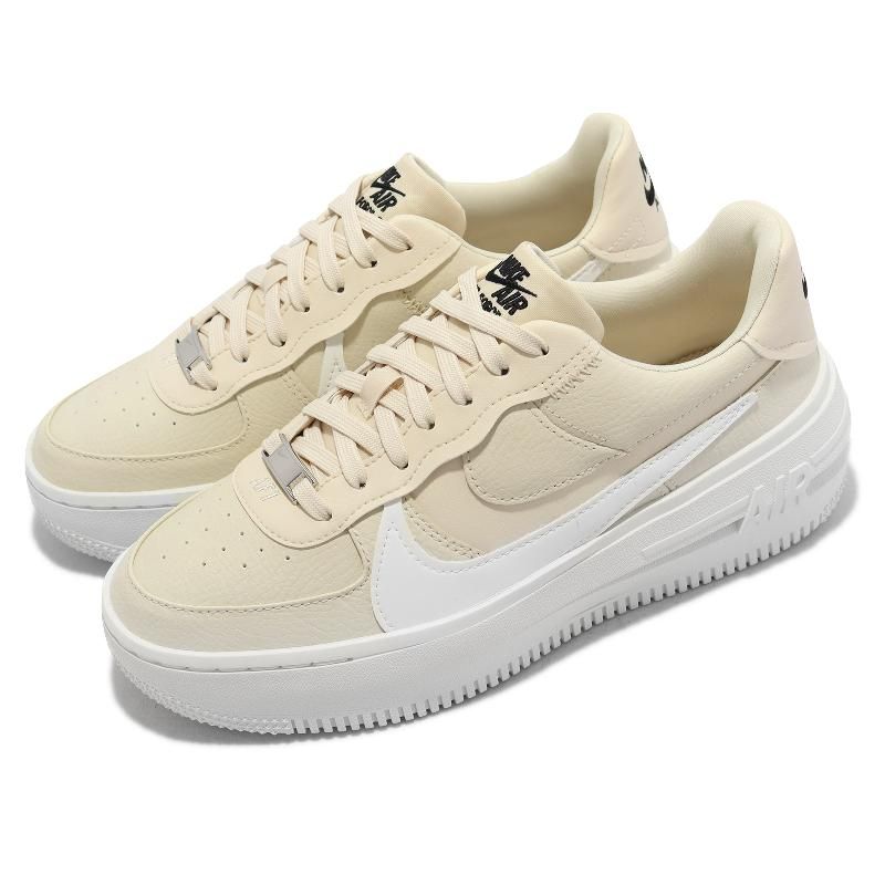 Nike 休閒鞋AF1 Air Force 1 PLT AF ORM 女鞋奶油黃厚底皮革經典鞋