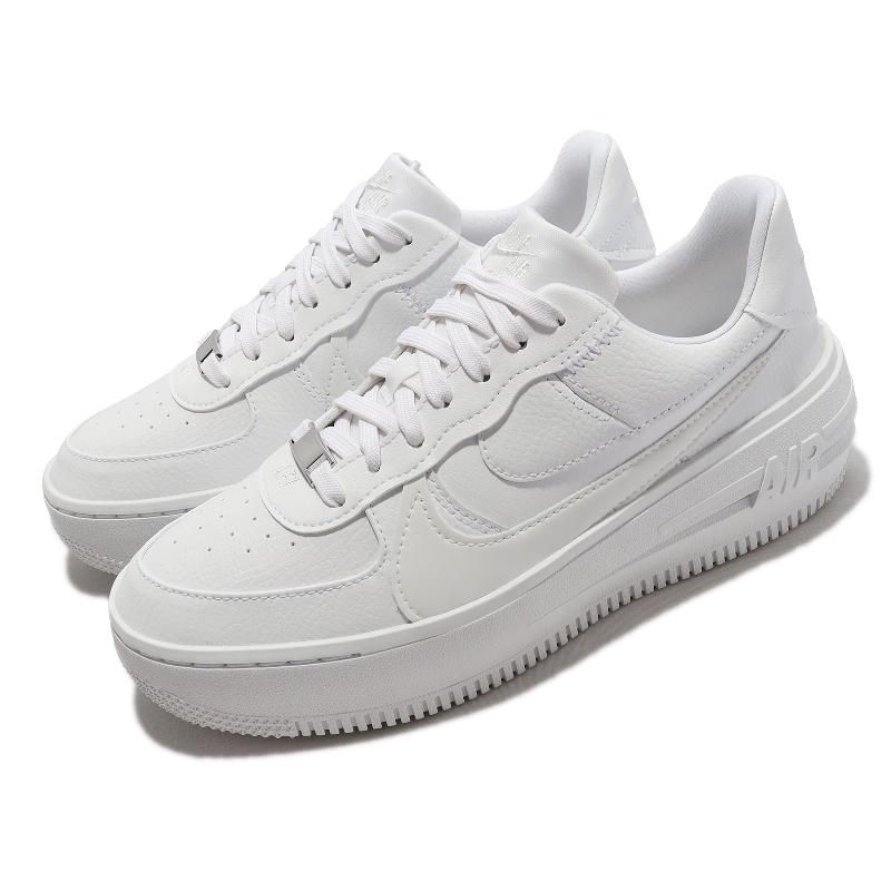 Nike 休閒鞋Wmns AF1 PLT AF ORM 女鞋純白全白解構厚底皮革經典鞋