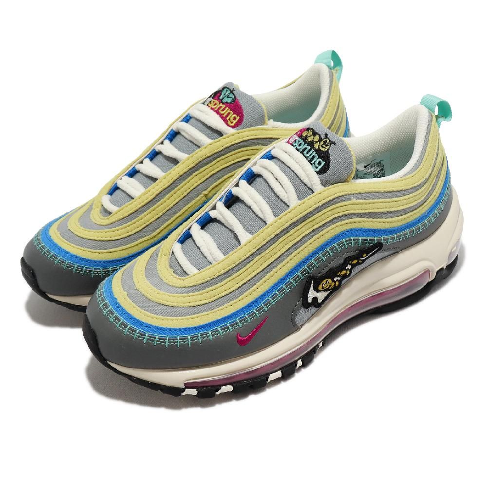 Nike 耐吉休閒鞋Air Max 97 SE GS 童鞋大童女鞋灰黃子彈刺繡復古氣墊