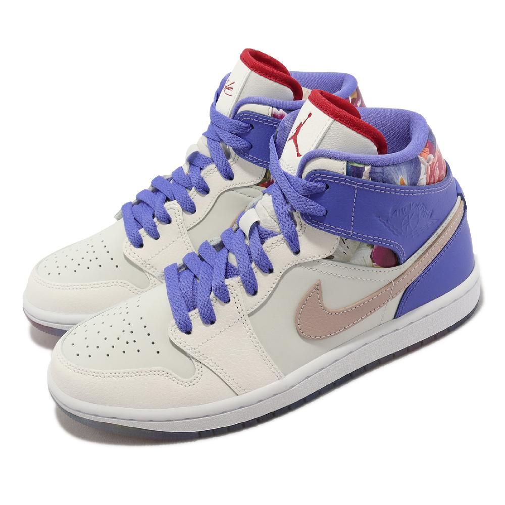 Nike 耐吉Wmns Air Jordan 1 Mid SE 白紫女鞋男鞋情人節花卉休閒鞋