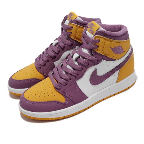 Nike 休閒鞋 Air Jordan 1 Retro High OG GS 女鞋 大童鞋 白 紫 黃 Brotherhood AJ1 575441-706