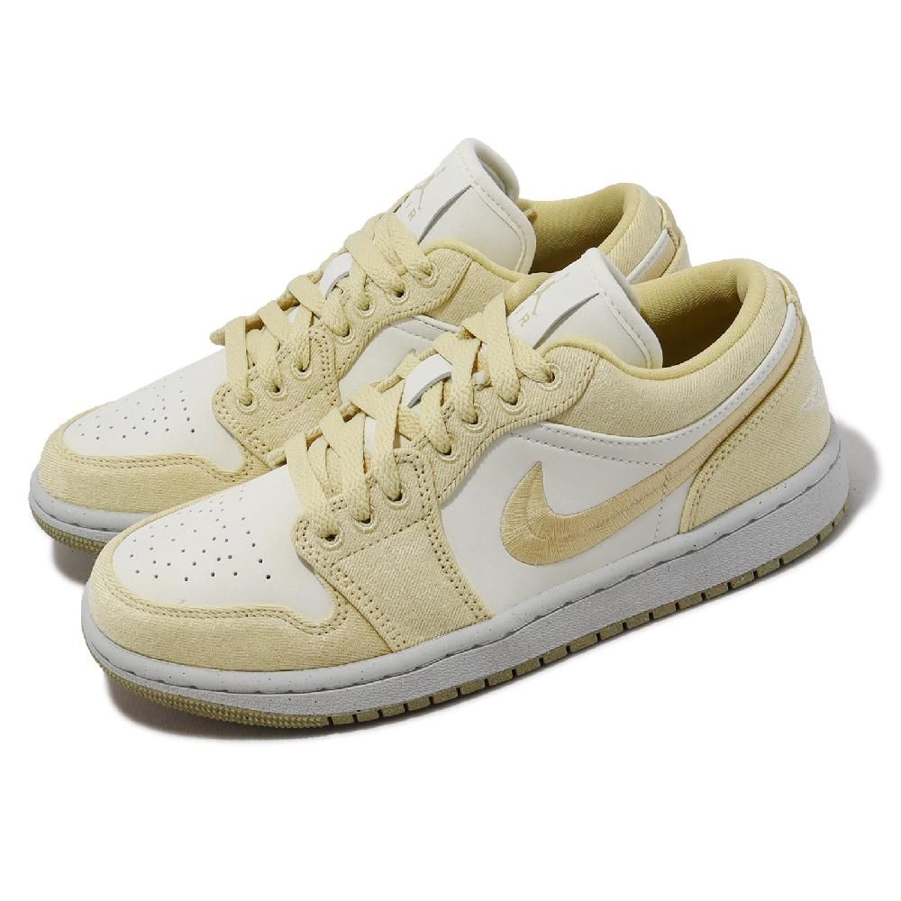 Nike 耐吉Wmns Air Jordan 1 Low SE 奶油米帆布刺繡勾勾女鞋AJ1 休閒鞋