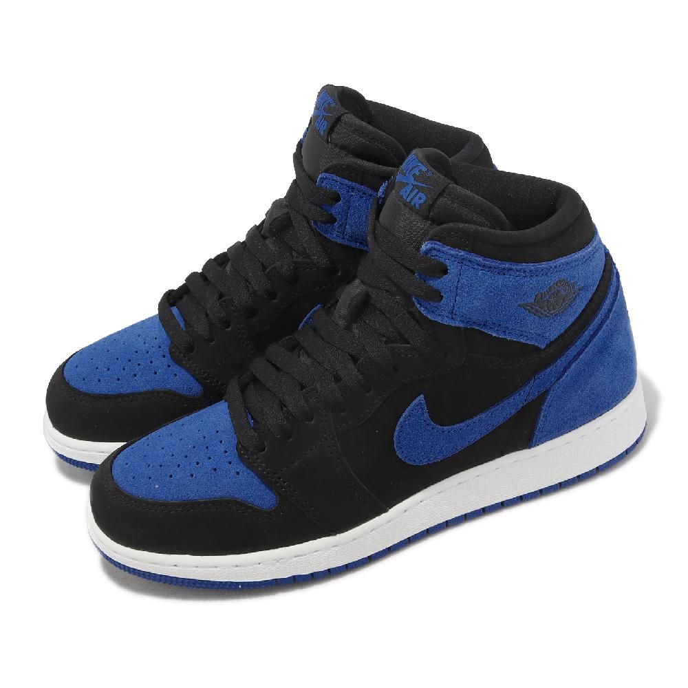 Nike 耐吉Air Jordan 1 Retro High OG GS 大童女鞋黑皇家藍AJ1 麂皮