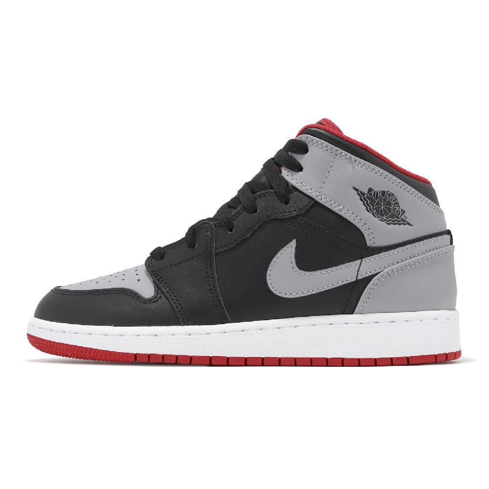 NIKE 耐吉   休閒鞋 Air Jordan 1 Mid GS 大童 女鞋 影灰 黑 AJ1 中筒 經典 皮革 DQ8423-006