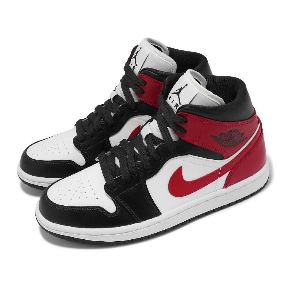 NIKE 耐吉   休閒鞋 Wmns Air Jordan 1 Mid 女鞋 男鞋 白 紅 AJ1 一代 黑頭 BQ6472-160