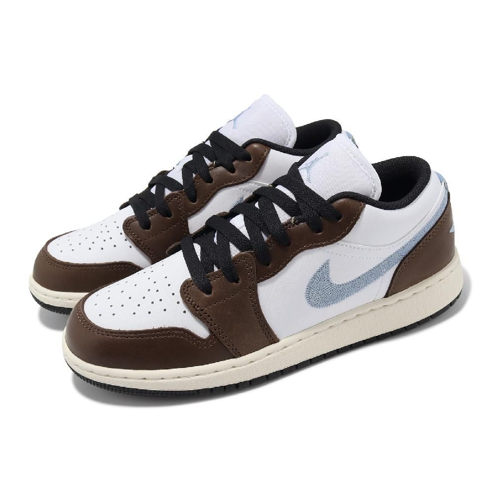 Nike 耐吉Air Jordan 1 Low SE GS 大童鞋女鞋摩卡藍刺繡AJ1 喬丹