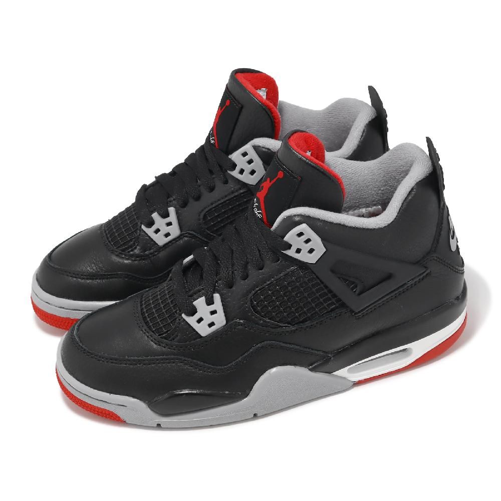 Nike 耐吉Air Jordan 4 Retro Bred Reimagined 黑紅大童女鞋4代FQ8213