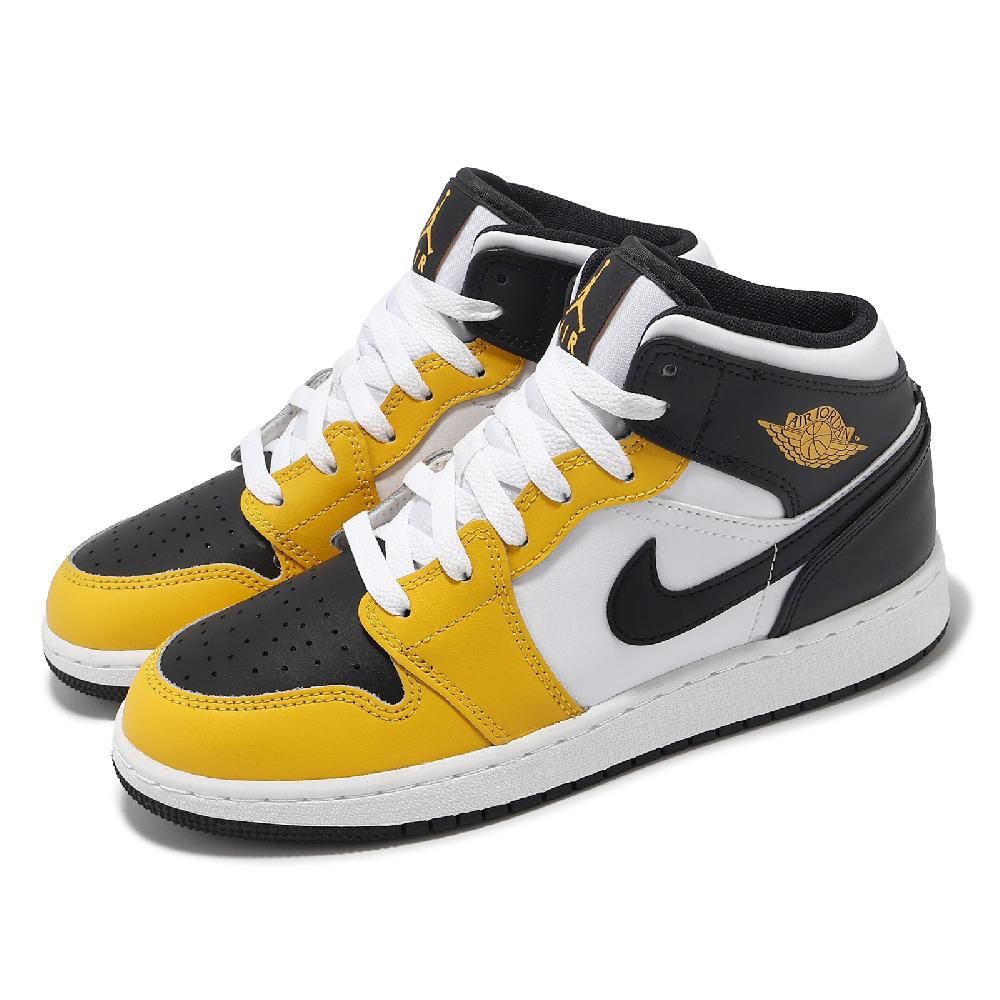 NIKE 耐吉   休閒鞋 Jordan 1 Mid Yellow Ochre GS 大童 女鞋 黃 黑 撞色 AJ1 DQ8423-701