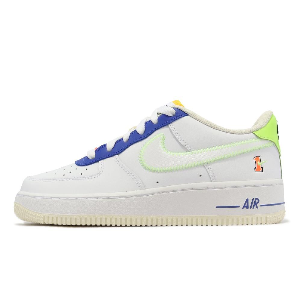 NIKE 耐吉  休閒鞋 Air Force 1 LV8 GS 大童鞋 女鞋 白 螢光黃 藍 AF1 車縫線 FB1393-111