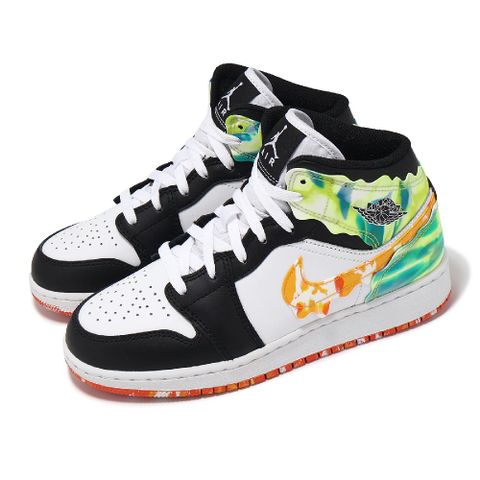 Nike 耐吉 休閒鞋 Air Jordan 1 Mid SE GS 大童 女鞋 黑 橘 Drip AJ1 皮革 DJ6563-038