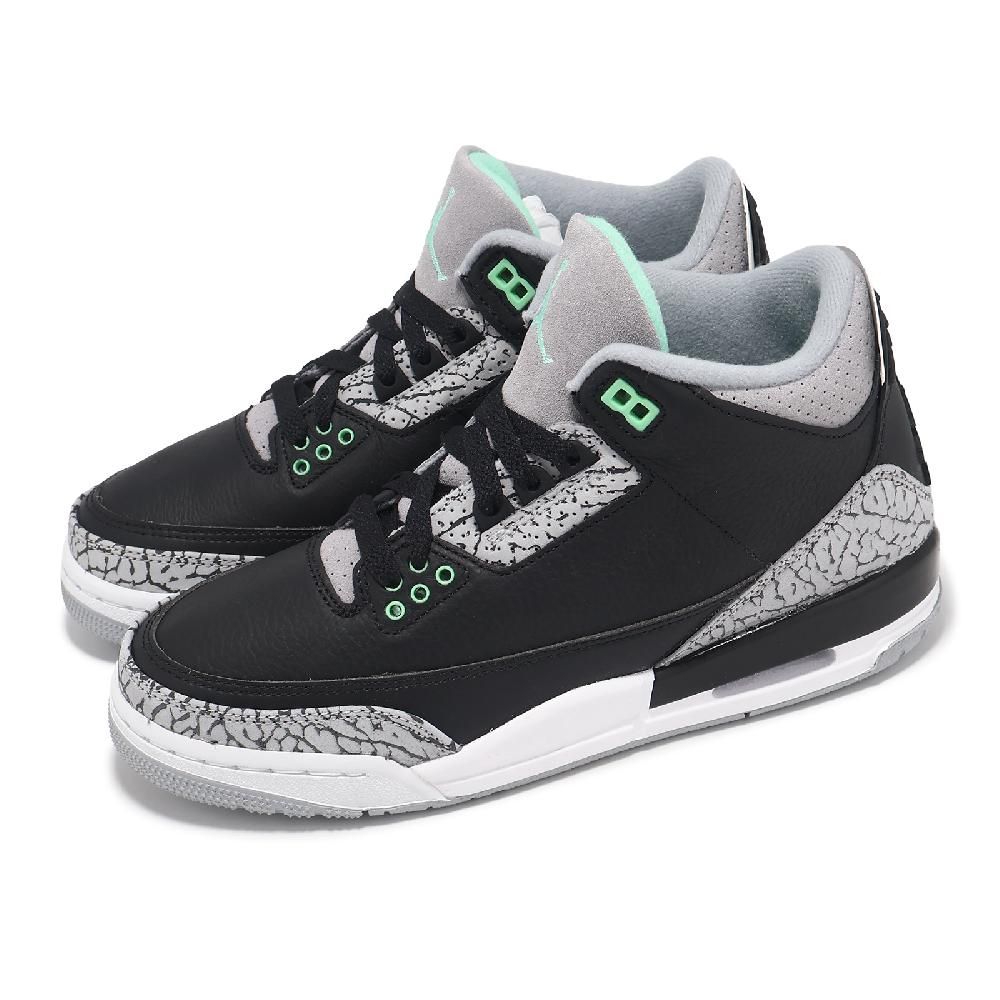 NIKE 耐吉   Air Jordan 3 Retro GS Green Glow 大童 女鞋 3代 黑 綠 爆裂紋 DM0967-031