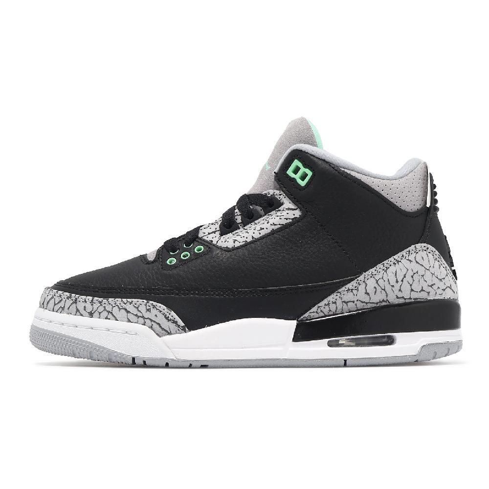 NIKE 耐吉   Air Jordan 3 Retro GS Green Glow 大童 女鞋 3代 黑 綠 爆裂紋 DM0967-031