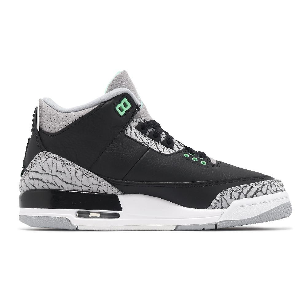 NIKE 耐吉   Air Jordan 3 Retro GS Green Glow 大童 女鞋 3代 黑 綠 爆裂紋 DM0967-031