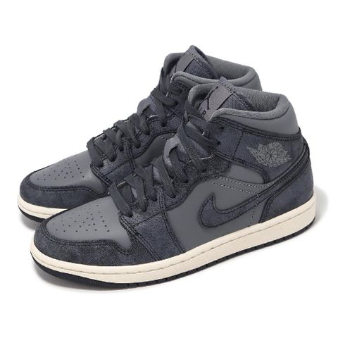 NIKE 耐吉 休閒鞋 Wmns Air Jordan 1 Mid SE 女鞋 灰 米 AJ1 石洗 麂皮 FJ3448-001