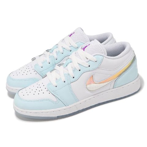 NIKE 耐吉 休閒鞋 Air Jordan 1 Low SE GS 大童 女鞋 白 天藍 流沙勾勾 AJ1 HJ3481-491