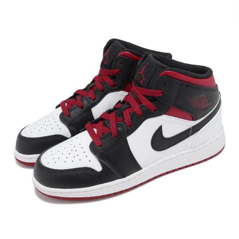 NIKE 耐吉 休閒鞋 Air Jordan 1 Mid GS 大童 女鞋 黑 白 紅 一代 AJ1 DQ8423-106