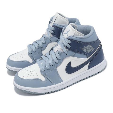 NIKE 耐吉 休閒鞋 Wmns Air Jordan 1 Mid 女鞋 藍 白 AJ1 中筒 一代 BQ6472-140