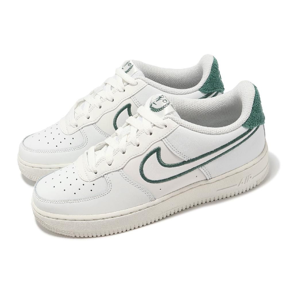 NIKE 耐吉   休閒鞋 Air Force 1 LV8 3 GS 大童 女鞋 白 綠 毛巾布 AF1 刺繡勾勾 FZ2008-100