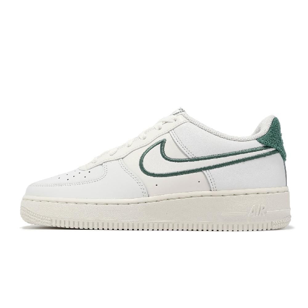 NIKE 耐吉   休閒鞋 Air Force 1 LV8 3 GS 大童 女鞋 白 綠 毛巾布 AF1 刺繡勾勾 FZ2008-100