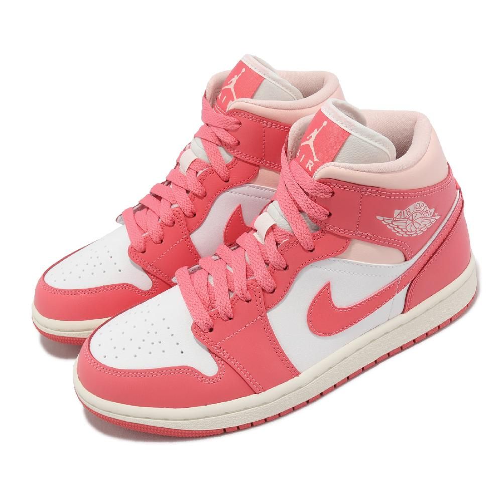 NIKE 耐吉   休閒鞋 Wmns Air Jordan 1 Mid 女鞋 男鞋 粉紅 白 草莓奶油 AJ1 一代 喬丹 BQ6472-186