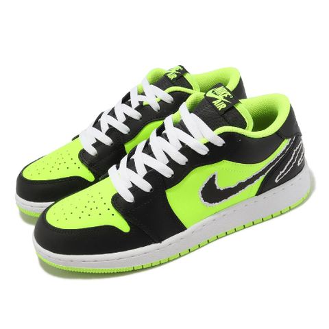 Nike 耐吉 Air Jordan 1 Low SE GS 大童鞋 女鞋 螢光綠 黑 黑貓 AJ1 DX6666-701