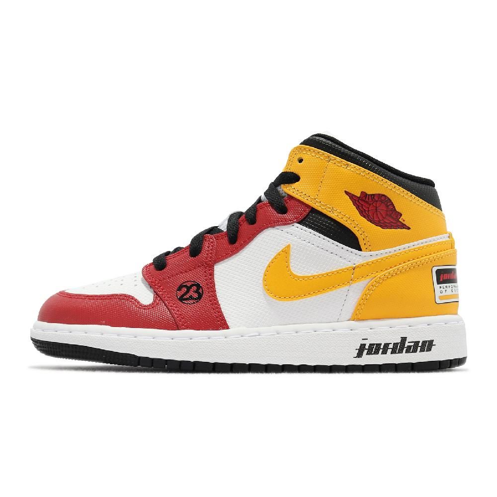 NIKE 耐吉   休閒鞋 Air Jordan 1 Mid SE GS 大童 女鞋 紅 黃 Motorsports DJ0336-067