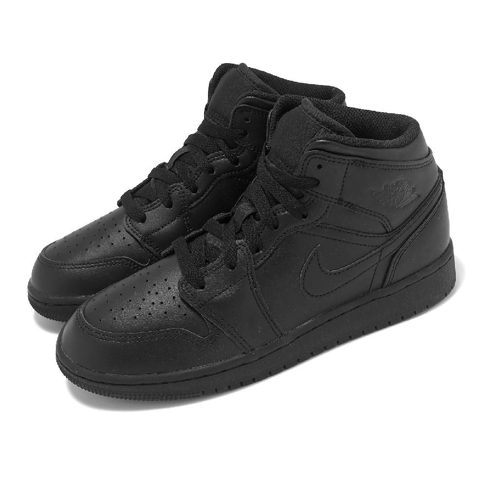 NIKE 耐吉   休閒鞋 Air Jordan 1 Mid GS 黑 全黑 大童 女鞋 黑 中筒 AJ1 554725-093