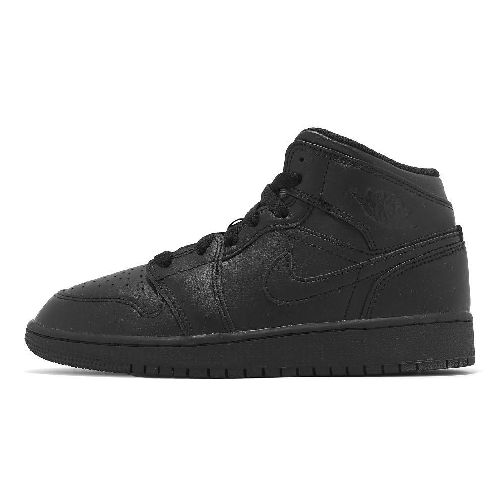 NIKE 耐吉   休閒鞋 Air Jordan 1 Mid GS 黑 全黑 大童 女鞋 黑 中筒 AJ1 554725-093