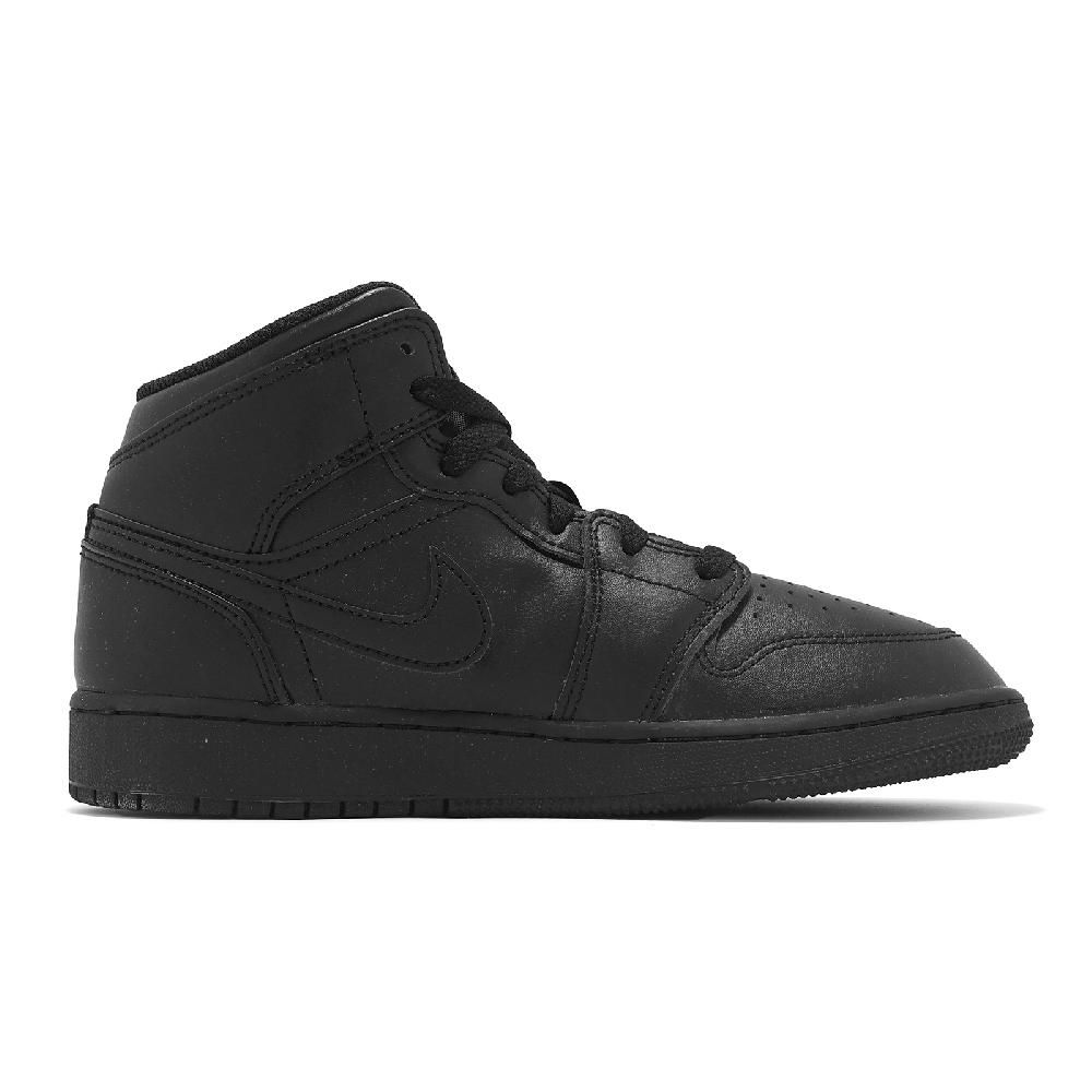 NIKE 耐吉   休閒鞋 Air Jordan 1 Mid GS 黑 全黑 大童 女鞋 黑 中筒 AJ1 554725-093