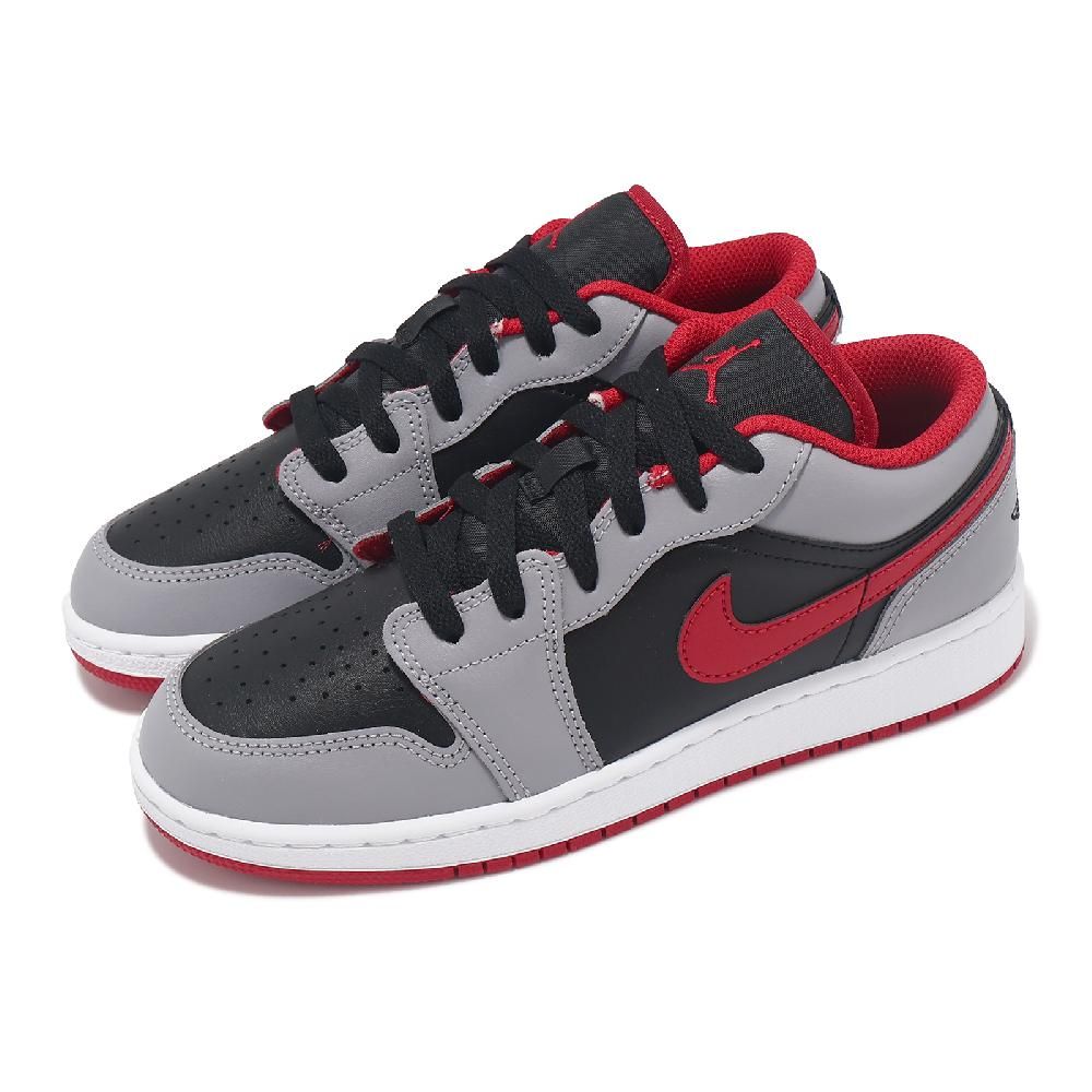 NIKE 耐吉   休閒鞋 Air Jordan 1 Low GS 大童 女鞋 灰 紅 AJ1 經典 運動鞋 553560-060