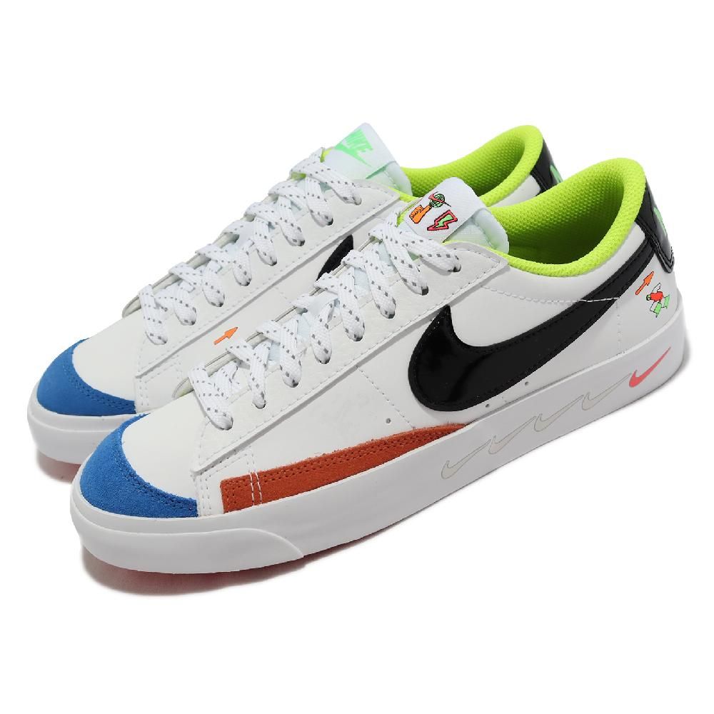 NIKE 耐吉   休閒鞋 Blazer Low 77 GS 大童 女鞋 白 黑 低筒 皮革 復古 童趣 塗鴉 DV1747-101