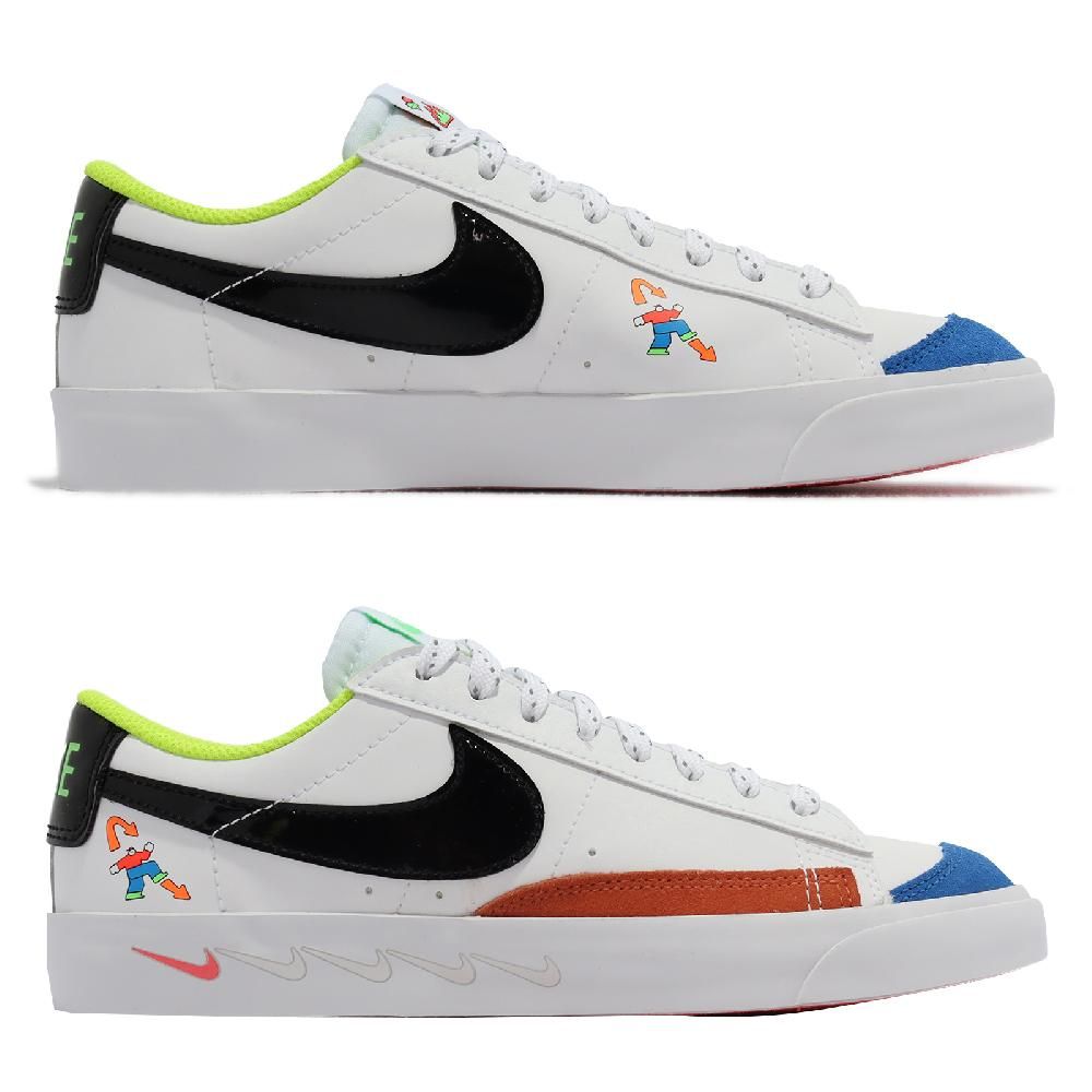 NIKE 耐吉   休閒鞋 Blazer Low 77 GS 大童 女鞋 白 黑 低筒 皮革 復古 童趣 塗鴉 DV1747-101